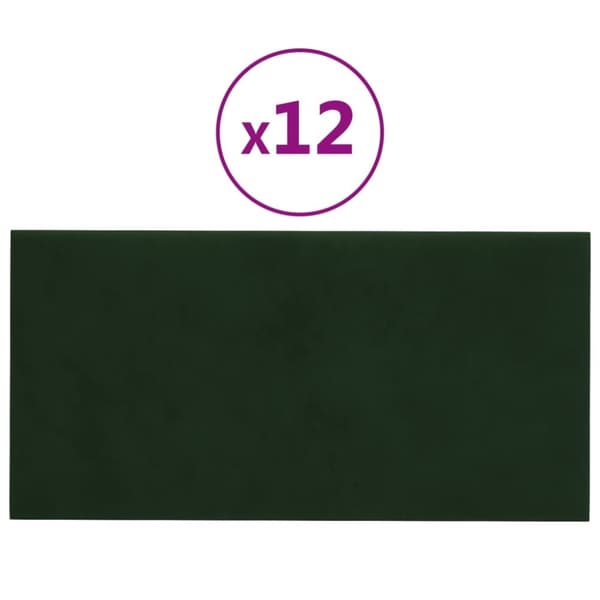 vidaXL vægpaneler 12 stk. 60x30 cm 2,16 m² fløjl mørkegrøn