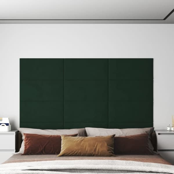 vidaXL vægpaneler 12 stk. 60x30 cm 2,16 m² fløjl mørkegrøn