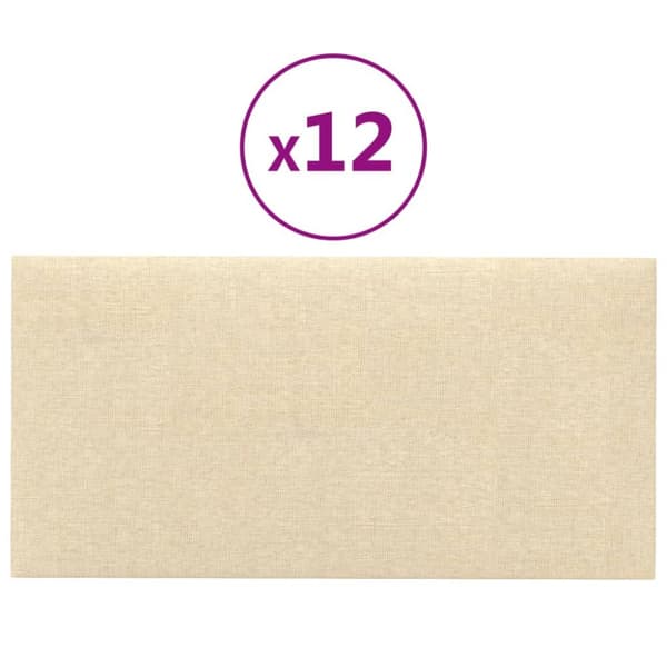vægpaneler 12 stk. 30x15 cm 0,54 m² stof cremefarvet