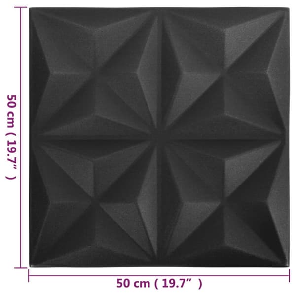 3D-seinäpaneelit 12 kpl 50x50 cm musta origami 3 m²