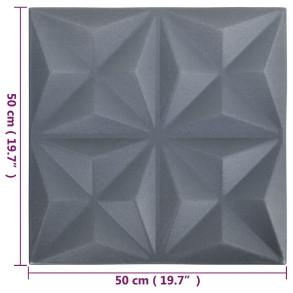 3D-seinäpaneelit 24 kpl 50x50 cm harmaa origami 6 m²