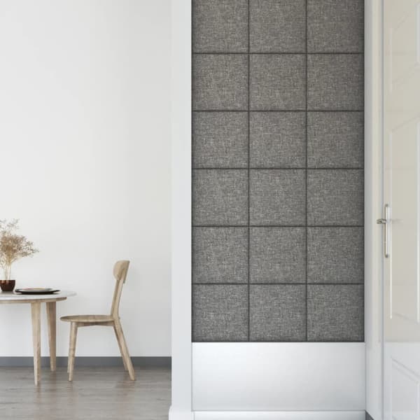 Seinäpaneelit, 12 kpl, vaaleanharmaa, 30x30 cm, kangas, 1,08 m²
