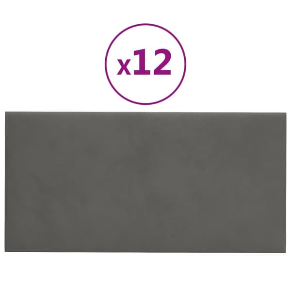 vægpaneler 12 stk. 30x15 cm 0,54 m² fløjl mørkegrå