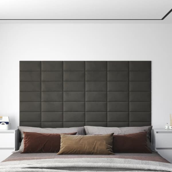 vægpaneler 12 stk. 30x15 cm 0,54 m² fløjl mørkegrå