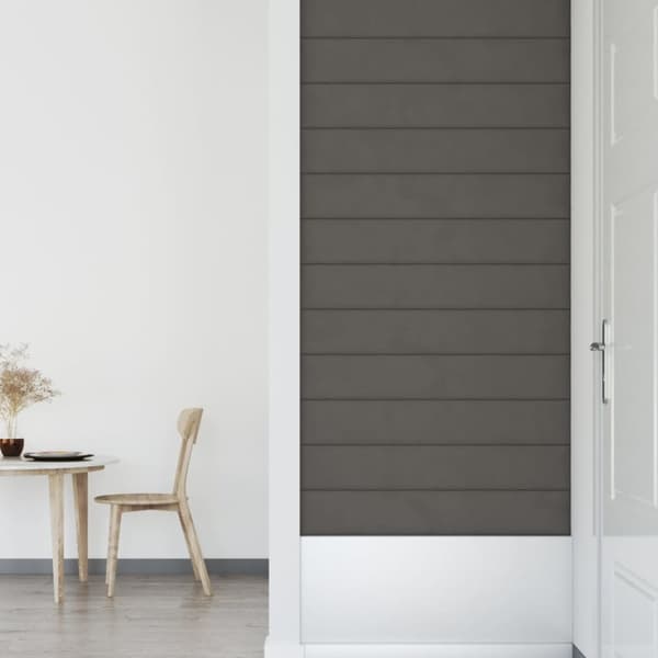 Seinäpaneelit, 12 kpl, tummanharmaa, 90x15 cm, sametti, 1,62 m²