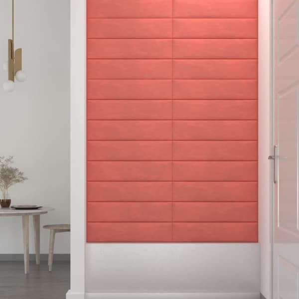 Seinäpaneelit, 12 kpl, pinkki, 60x15 cm, sametti, 1,08 m²