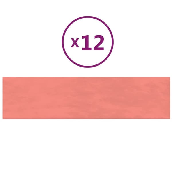 Seinäpaneelit, 12 kpl, pinkki, 60x15 cm, sametti, 1,08 m²