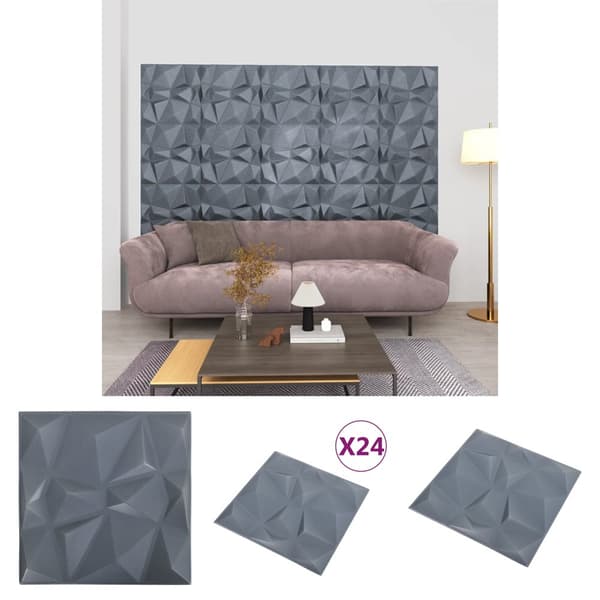 The Living Store 3D-vægpaneler 24 stk. 50x50 cm 6 m² diamant grå -  Vægpaneler