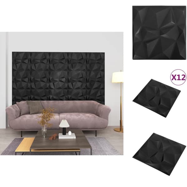 Vægpaneler - Living 3D-vægpaneler 12 stk. 50x50 cm 3 m² diamantsort