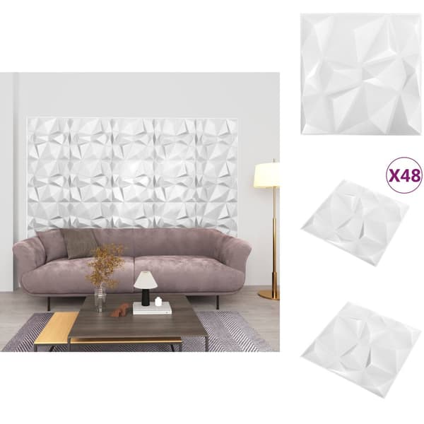 Seinäpaneelit - Living 3D-seinäpaneelit 48 kpl 50x50 cm timantinvalkoinen 12 m²