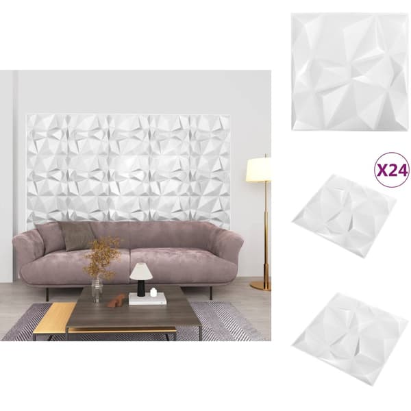 Vægpaneler - Living 3D-vægpaneler 24 stk. 50x50 cm 6 m² diamanthvid