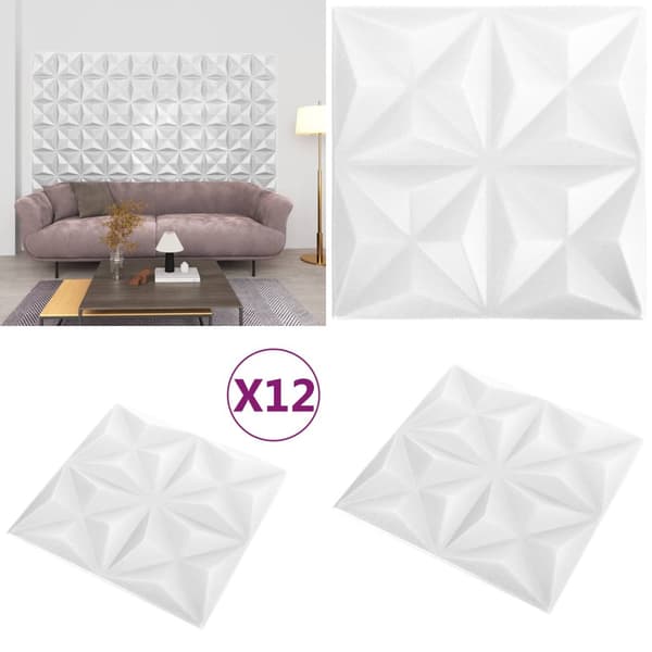 3D-vægpaneler 12 stk. 50x50 cm 3 m² origami hvid - Vægpanel - Vægpaneler - Home & Living