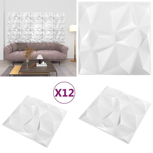 3D-vægpaneler 12 stk. 50x50 cm 3 m² diamanthvid - Vægpanel - Vægpaneler - Home & Living