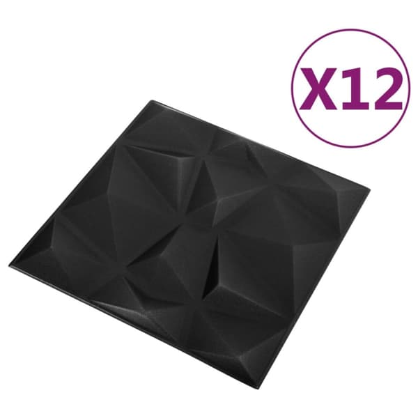 3D Väggpaneler 12 st 50x50 cm diamant svart 3 m² - Väggpanel - Väggpaneler - Home & Living