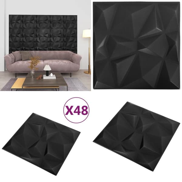 3D-vægpaneler 48 stk. 50x50 cm 12 m² diamantsort - Vægpanel - Vægpaneler - Home & Living