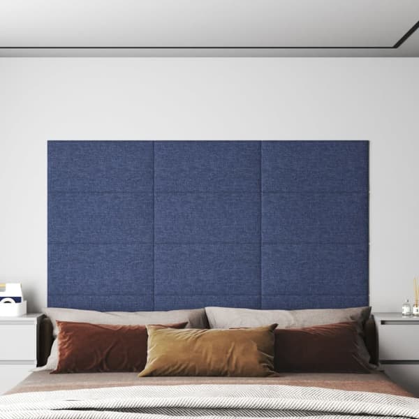 Seinäpaneelit, 12 kpl, sininen, 60x30 cm, kangas, 2,16 m²