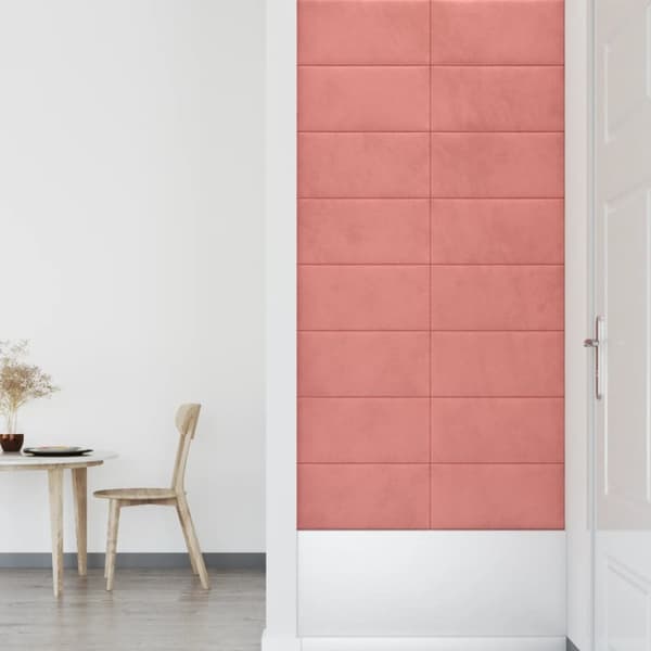 vægpaneler 12 stk. 60x30 cm 2,16 m² fløjl lyserød