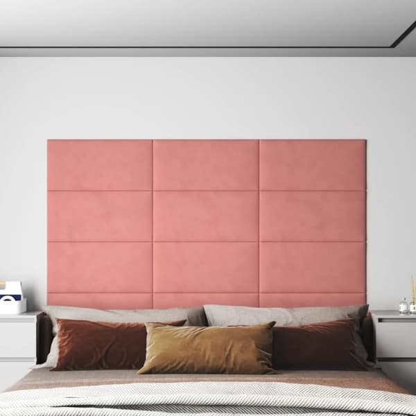 vægpaneler 12 stk. 60x30 cm 2,16 m² fløjl lyserød