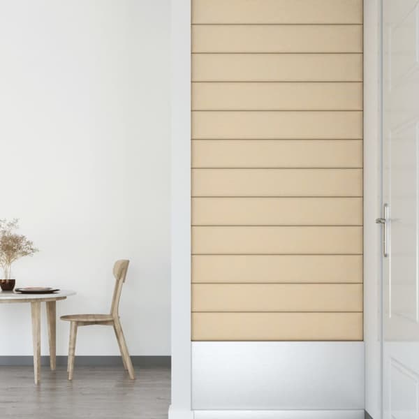 vægpaneler 12 stk. 90x15 cm 1,62 m² stof cremefarvet