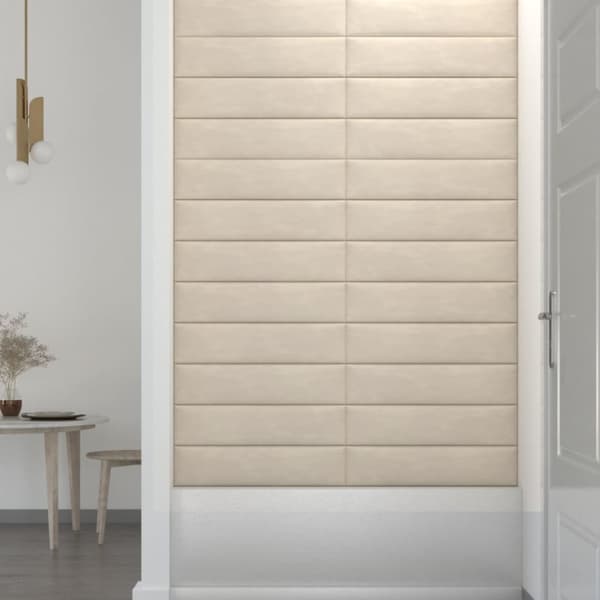 Seinäpaneelit, 12 kpl, kerma, 60x15 cm, sametti, 1,08 m²