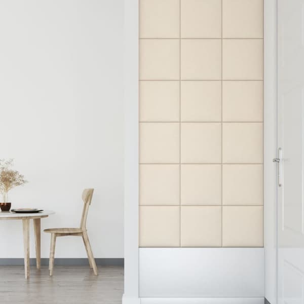 Seinäpaneelit, 12 kpl, kerma, 30x30 cm, sametti, 1,08 m²