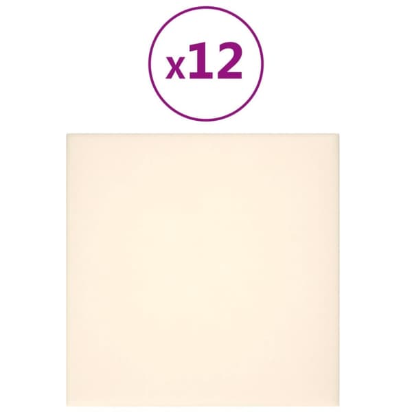 Seinäpaneelit, 12 kpl, kerma, 30x30 cm, sametti, 1,08 m²
