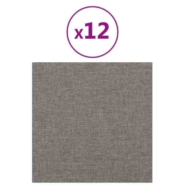 Väggpaneler 12 st ljusgrå 30x30 cm tyg 1,08 m²