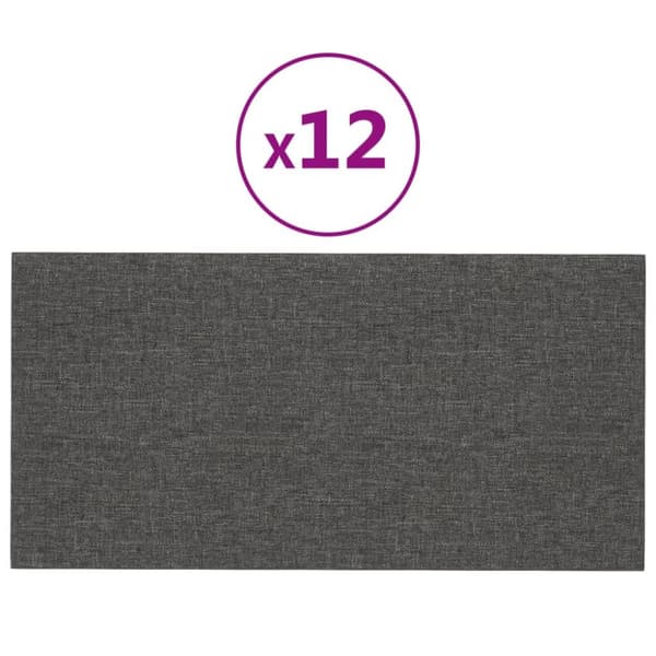 Väggpaneler 12 st mörkgrå 30x15 cm tyg 0,54 m²