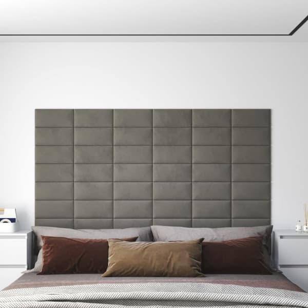 Väggpaneler 12 st ljusgrå 30x15 cm sammet 0,54 m²