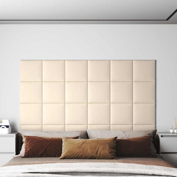 Väggpaneler 12 st Gräddvit 30x30 cm sammet 1,08 m²