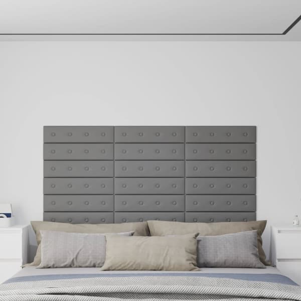 Väggpaneler 12 st grå 60x15 cm konstläder 1,08 m²
