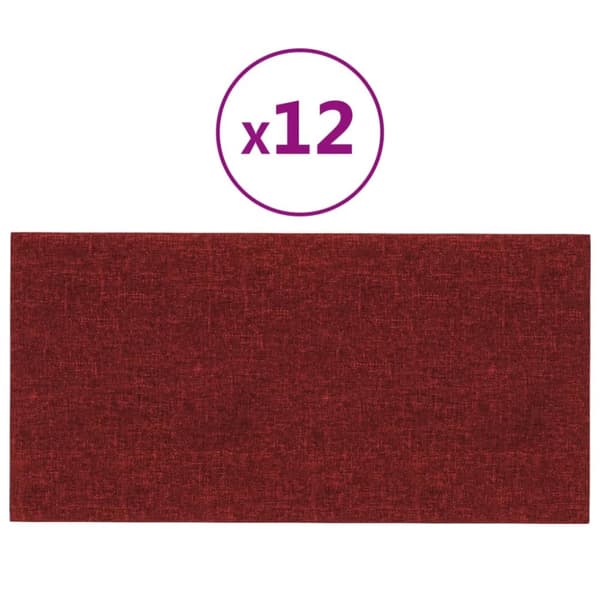 Väggpaneler 12 st vinröd 30x15 cm tyg 0,54 m²