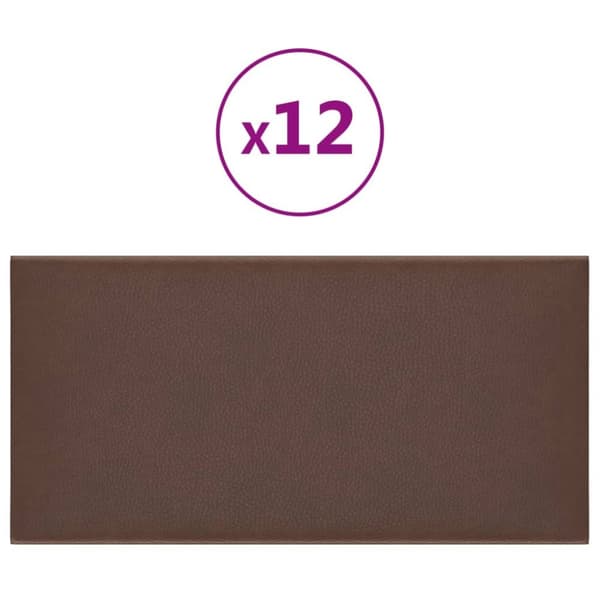 Väggpaneler 12 st brun 30x15 cm konstläder 0,54 m²