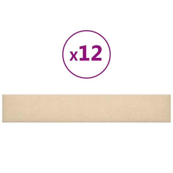 Väggpaneler 12 st gräddvit 90x15 cm tyg 1,62 m²