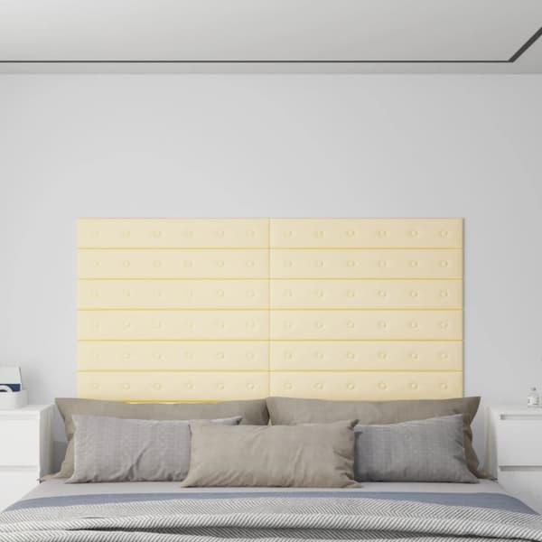 Väggpaneler 12 st gräddvit 90x15 cm konstläder 1,62 m²