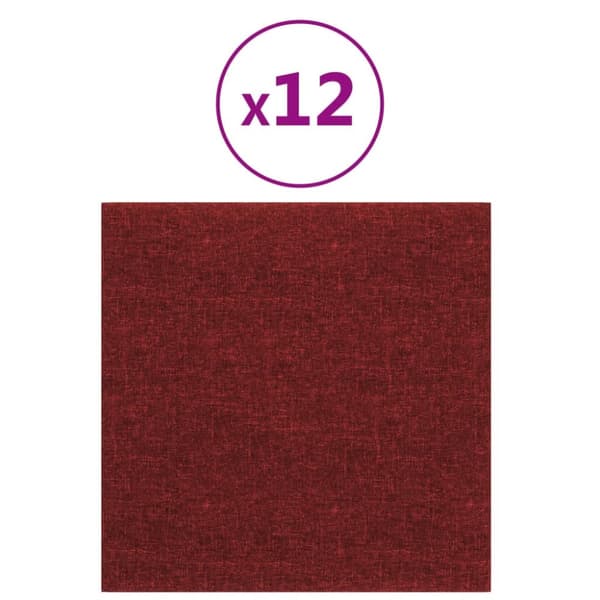 Väggpaneler 12 st vinröd 30x30 cm tyg 1,08 m²