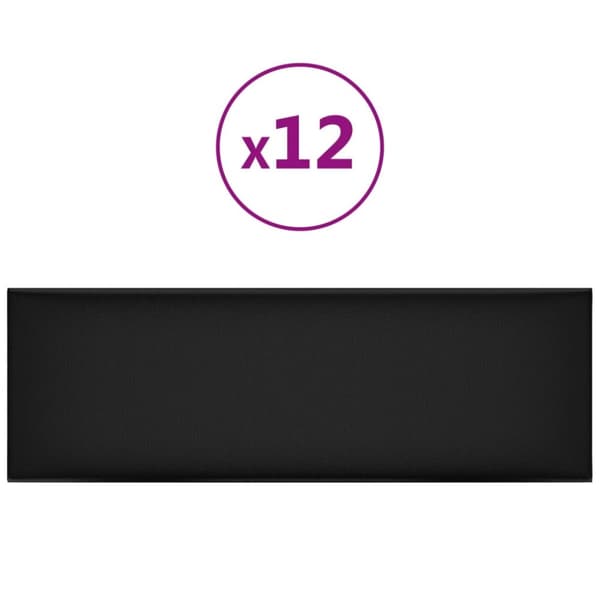 Väggpaneler 12 st svart 90x30 cm konstläder 3,24 m²