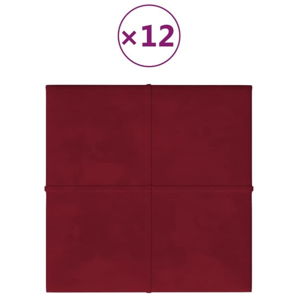 Väggpaneler 12 st vinröd 30x30 cm sammet 1,08 m²