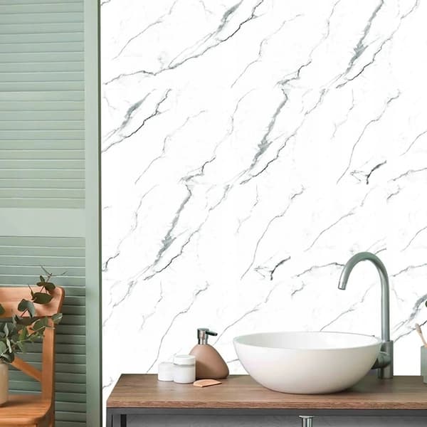 SJÄLVHÄFTANDE KAKELPANEL VIT MARMOR PVC LAMINAT GLANSSET 10x 0,9m2