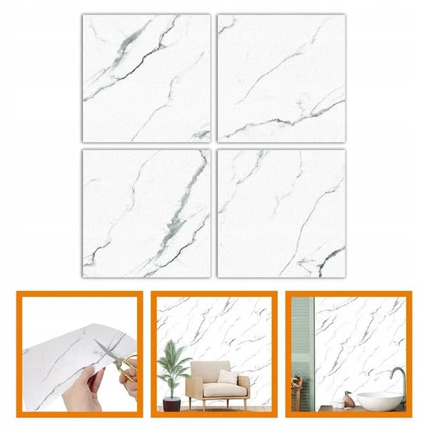 SJÄLVHÄFTANDE KAKELPANEL VIT MARMOR PVC LAMINAT GLANSSET 10x 0,9m2