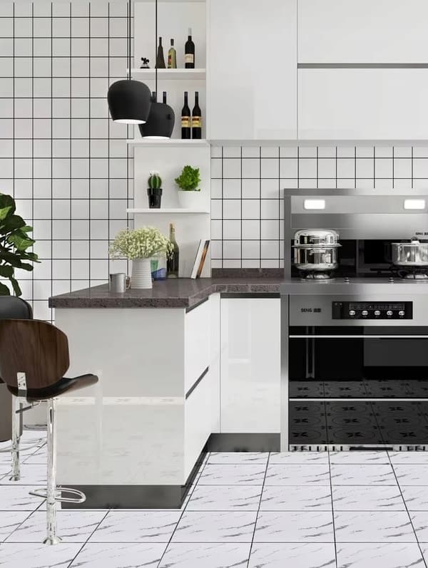 SJÄLVHÄFTANDE KAKELPANEL VIT MARMOR PVC LAMINAT GLANSSET 10x 0,9m2