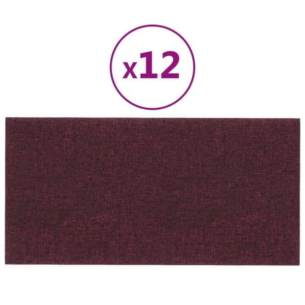 Väggpaneler 12 st lila 30x15 cm tyg 0,54 m²