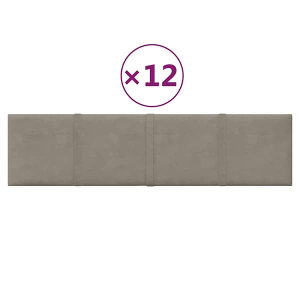 Väggpaneler 12 st ljusgrå 60x15 cm sammet 1,08 m²