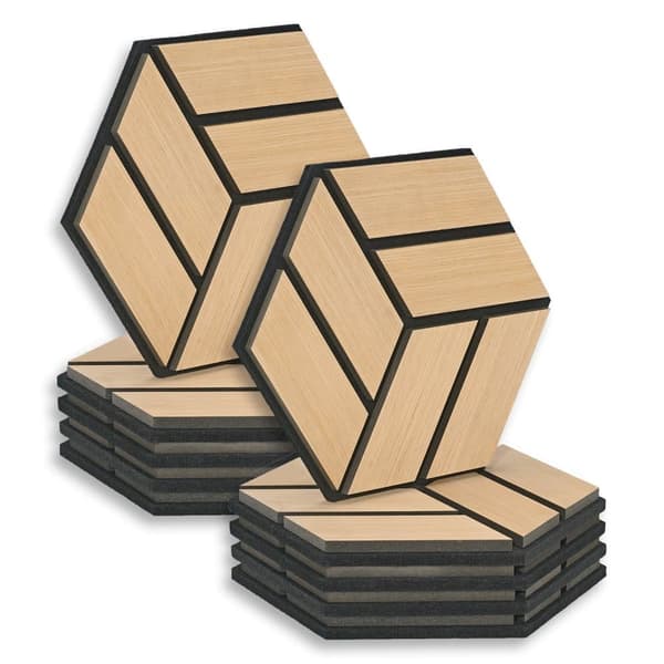 Akustiske Paneler, Hexagon Honeycomb, 30x26 cm, Naturlig Eg