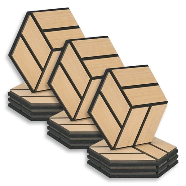 Akustiske Paneler, Hexagon Honningkage, 30x26 cm, Naturlig Eg