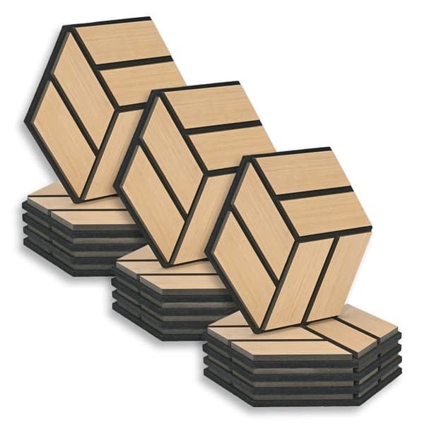 Akustiske Paneler, Hexagon Honningkage, 30x26 cm, Naturlig Eg