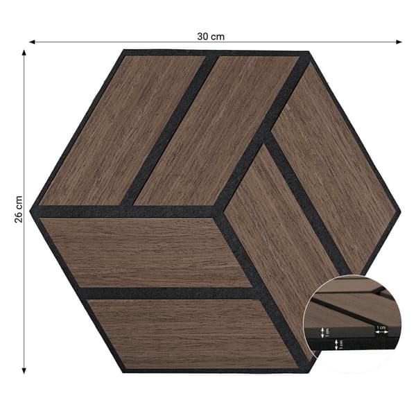 Akustiska Paneler, Hexagon Honeycomb, 30x26 cm, Brun