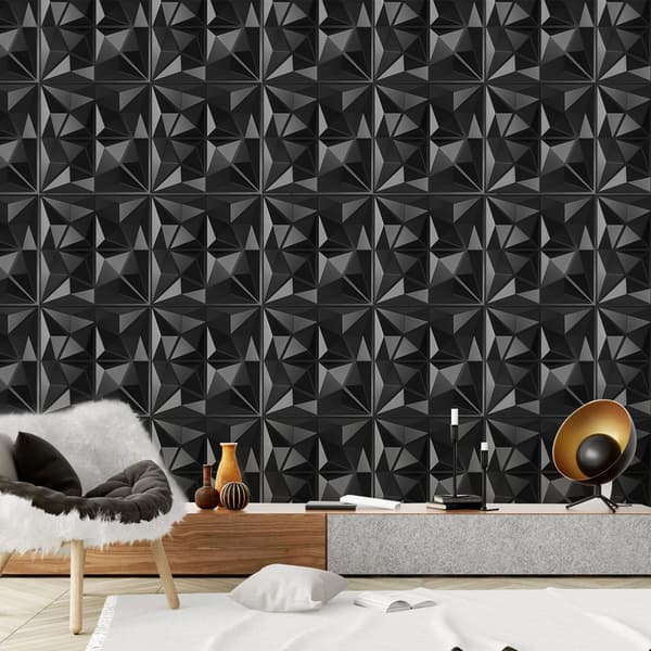 Set med 12 3D-väggdekaler, tredimensionella väggpaneler 30*30 cm, vattentäta och brandsäkra, lämpliga för kontor, sovrum, svarta