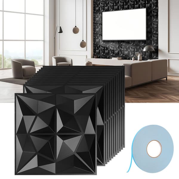 Set med 12 3D-väggdekaler, tredimensionella väggpaneler 30*30 cm, vattentäta och brandsäkra, lämpliga för kontor, sovrum, svarta