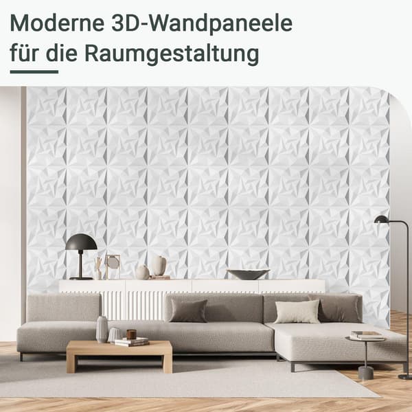 Set med 12 3D-väggdekaler, tredimensionella väggpaneler 30*30 cm, vattentäta och brandsäkra, lämpliga för kontor och sovrum, vita